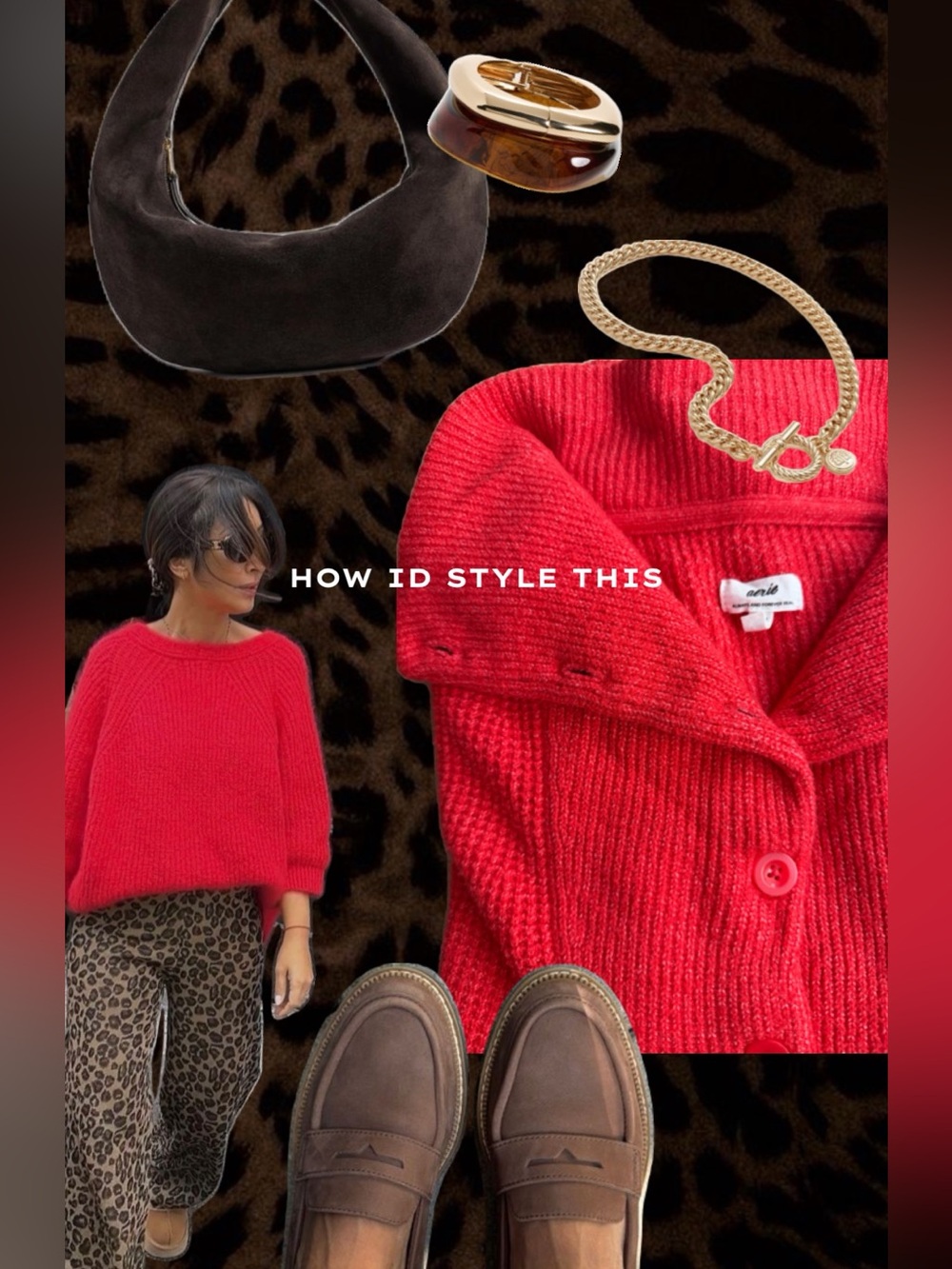 Red Folded Collar Knit Sweater